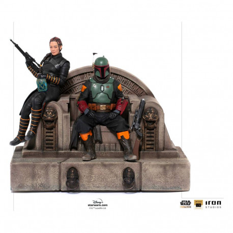 BOBA FETT AND FENNEC ON THRONE STAR WARS THE MANDALORIAN STATUE DELUXE ART 23 CM