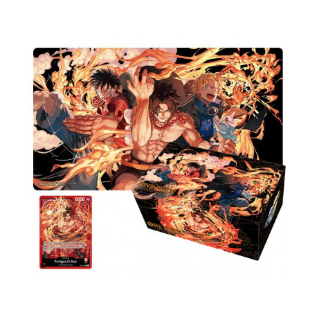 ONE PIECE TCG TAPIS DE JEU LUFFY ACE SABO ET CARTE COLLECTOR ACE