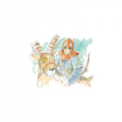 ASHITAKA AND YAKURU PRINCESSE MONONOKE CARTE DE VOEUX AQUARELLE 24 X 15 CM