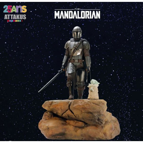 THE MANDALORIAN AND GROGU COLLECTOR ATTAKUS 25TH ANNIVERSARY STATUE 54 CM