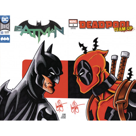 DF MARVEL DC COMICS 2 PART HAESER DEADPOOL BATMAN SKETCH 