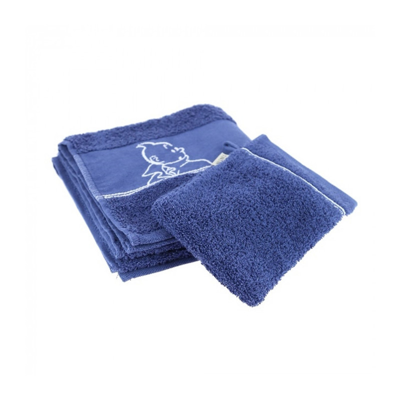 SERVIETTE DE BAIN ET GANT DE TOILETTE TINTIN BLEU