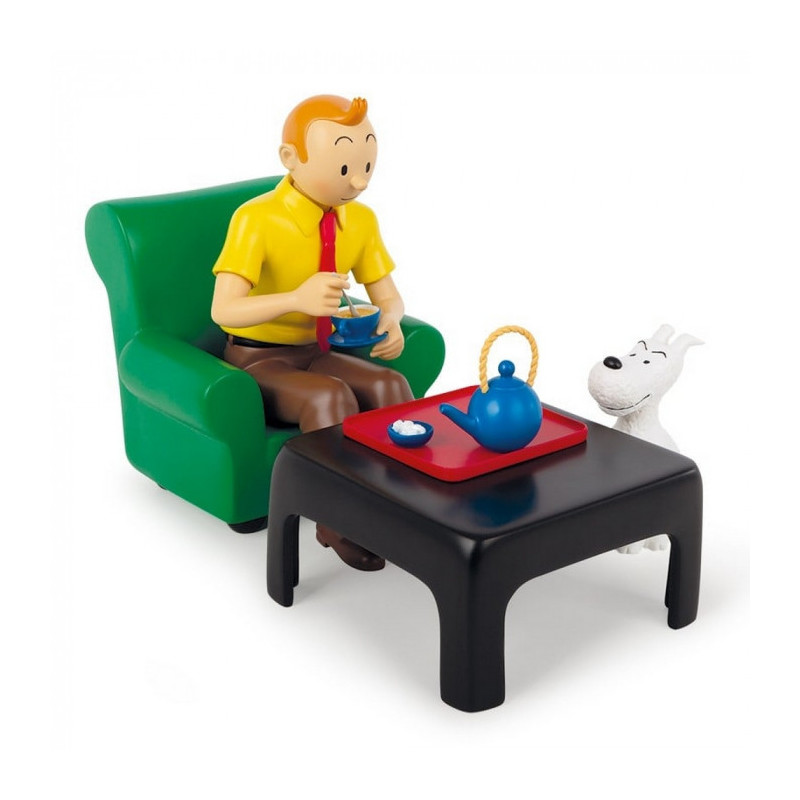TINTIN ET MILOU EN TRAIN DE PRENDRE LE THE STATUE RESINE 18 CM