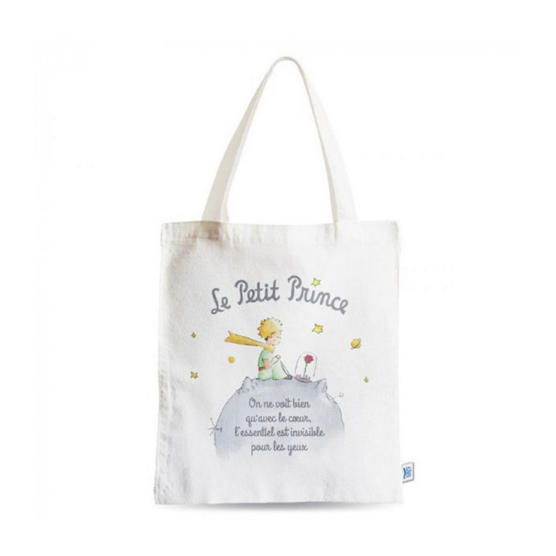 SAC COTON LE PETIT PRINCE SUR TERRE AVEC ROSE 44X38 CM