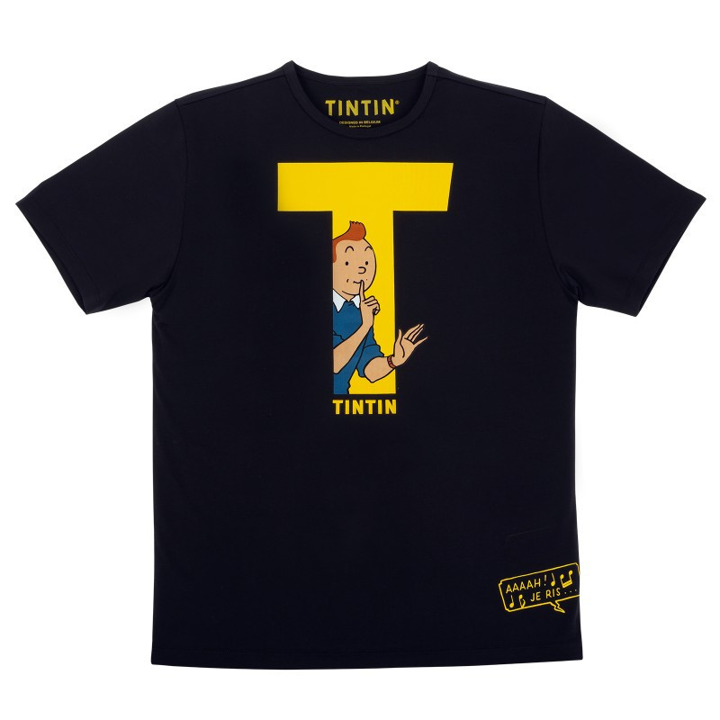 T SHIRT TINTIN NOIR T JAUNE ADULTE TAILLE L