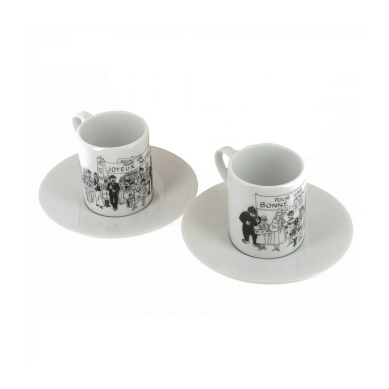 TINTIN VOEUX NOUVELLE ANNEE SET DE DEUX TASSES ESPRESSO ET SOUCOUPE 6C