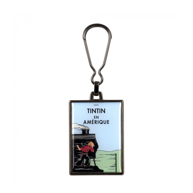 COUVERTURE ALBUM TINTIN EN AMERIQUE LOCOMOTIVE PORTE CLES METAL 6CM