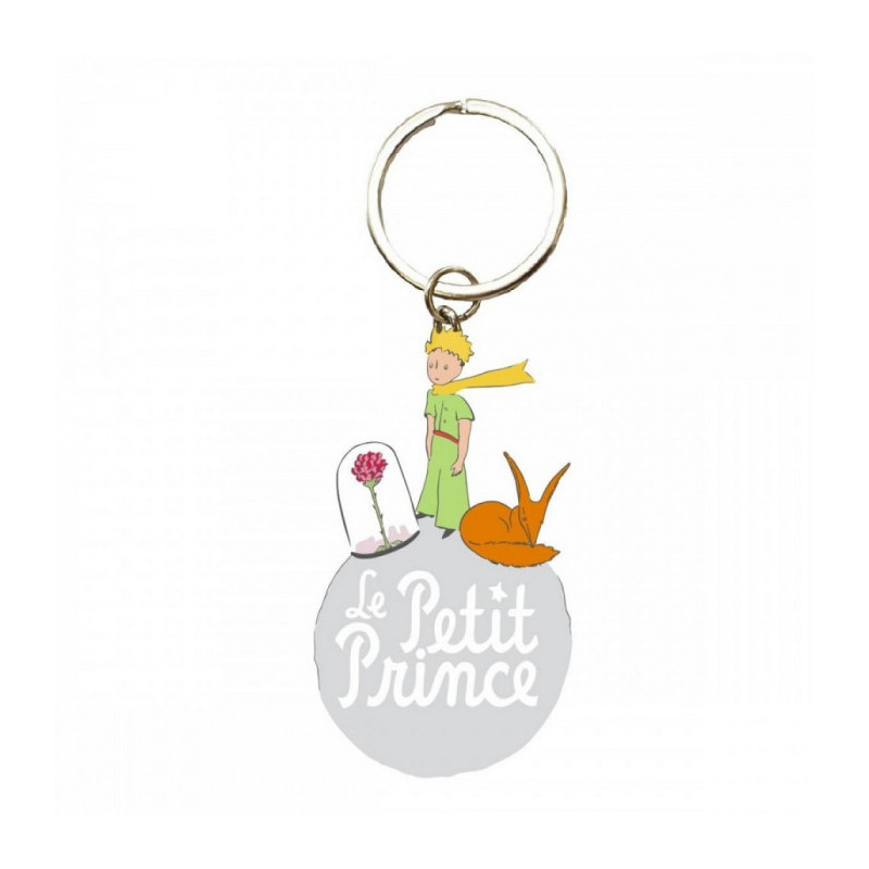 LE PETIT PRINCE SUR TERRE AVEC ROSE ET RENARD PORTE CLES METAL 6CM