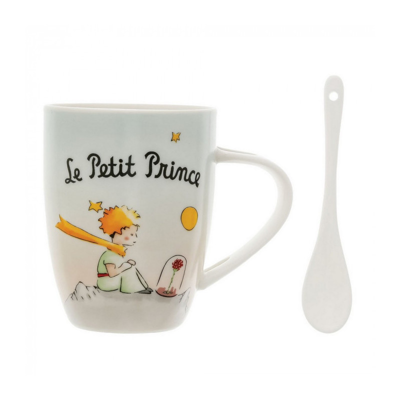 LE PETIT PRINCE SUR SA PLANETE AVEC SA ROSE MUG AVEC CUILLIERE 13 CM