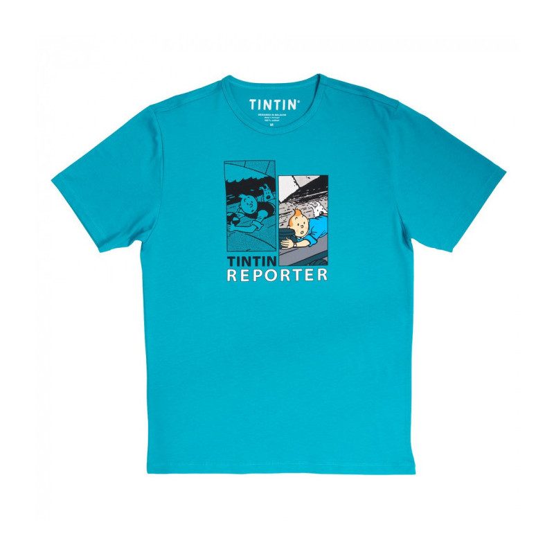 TINTIN REPORTER ET MILOU SUR LE TRAIN T SHIRT TURQUOISE S