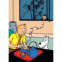 TINTIN PRENANT LE THE LOTUS BLEU CHEMISE PLASTISQUE 21X29CM