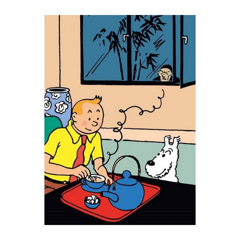 TINTIN PRENANT LE THE LOTUS BLEU CHEMISE PLASTISQUE 21X29CM