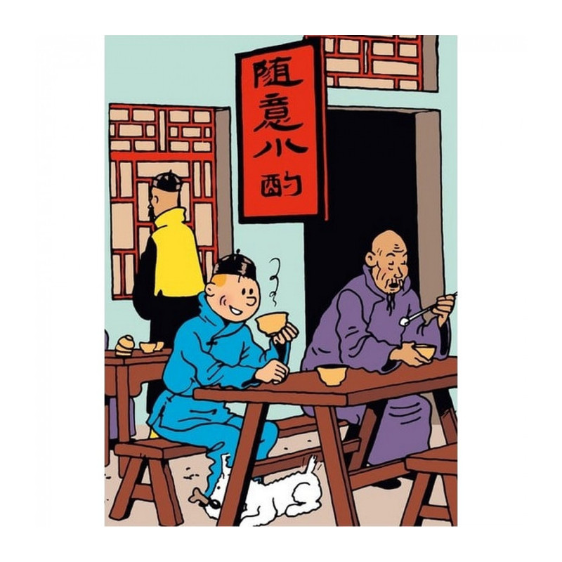 TINTIN PETIT DEJEUNER LOTUS BLEU CHEMISE PLASTIQUE 21X29CM