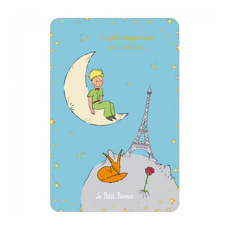 LE PETIT PRINCE ASSIS SUR LA LUNE ET TOUR EIFFEL CARTE POSTALE 10X15CM