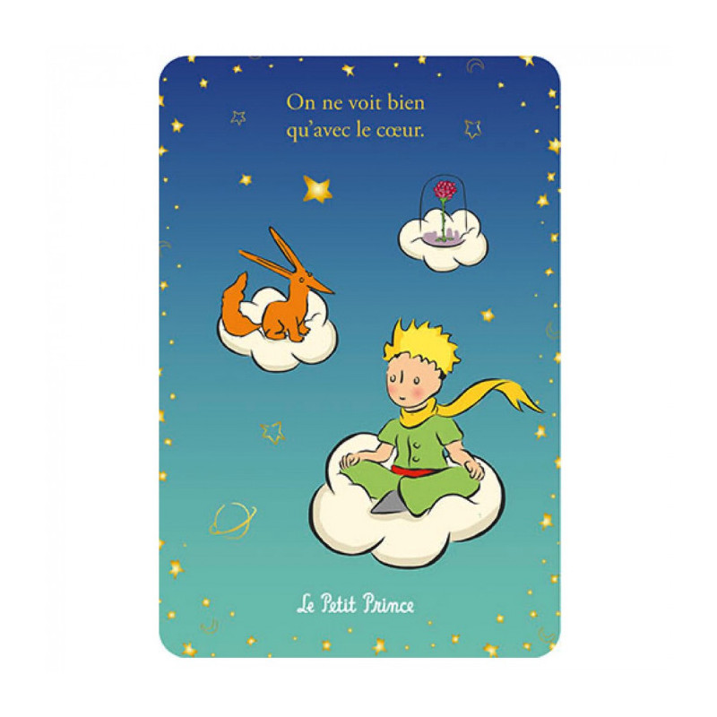 LE PETIT PRINCE LE RENARD ET LA ROSE SUR LES NUAGES CARTE POSTALE 10X1