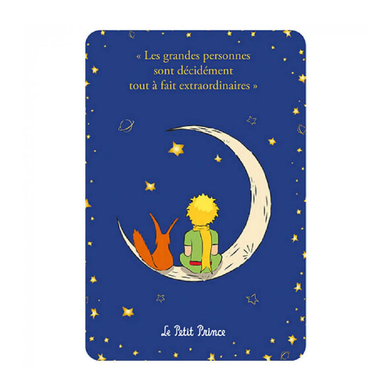 LE PETIT PRINCE ET LE RENARD ASSIS SUR LA LUNE CARTE POSTALE 10X15CM