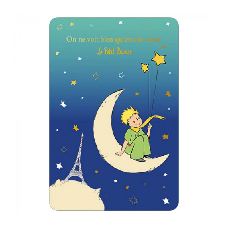 LE PETIT PRINCE ASSIS SUR LA LUNE ET LA TOUR EIFFEL CARTE POSTALE 10X1