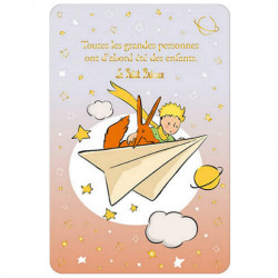 LE PETIT PRINCE ET LE RENARD SUR UN AVION EN PAPIER CARTE POSTALE 10X1