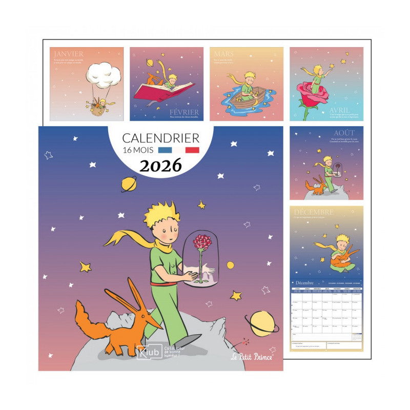 CALENDRIER MURAL LE PETIT PRINCE AVEC SA ROSE ET RENARD 2026