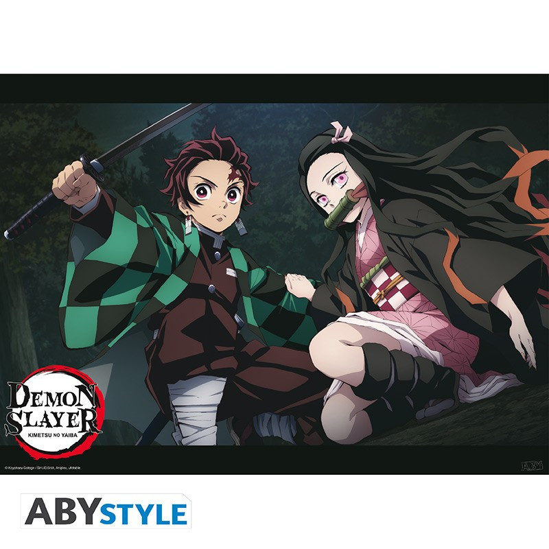 DEMON SLAYER  POSTER TANJIRO ET NEZUKO POSITION DE COMBAT 52X38 CM