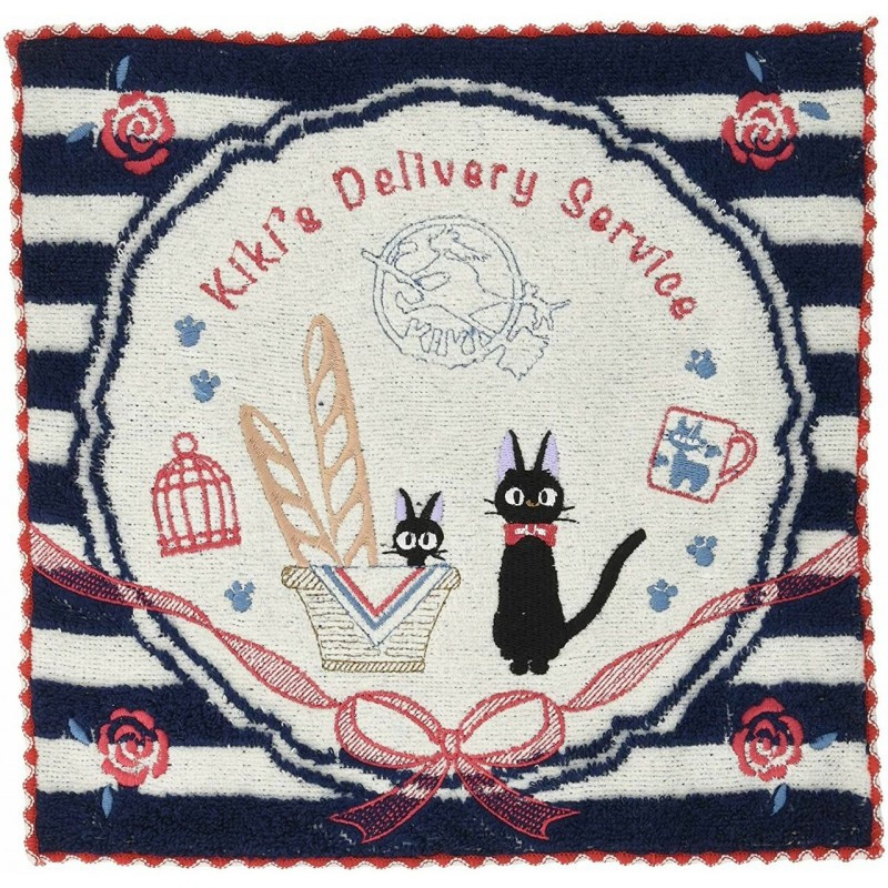 MINI SERVIETTE BLEUE MARINE A RAYURES 25X25  KIKI LA PETITE SORCIERE