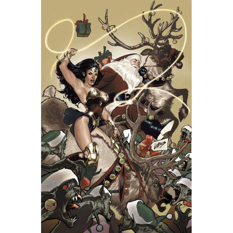WONDER WOMAN  4 CVR D PABLO VILLALOBOS SANTA CARD STOCK VAR