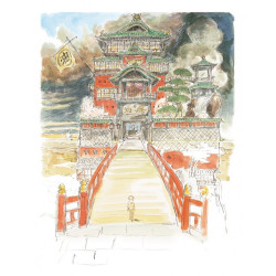 ABURAYA LE VOYAGE DE CHIHIRO CARTE DE VOEUX AQUARELLE 24 X 15 CM