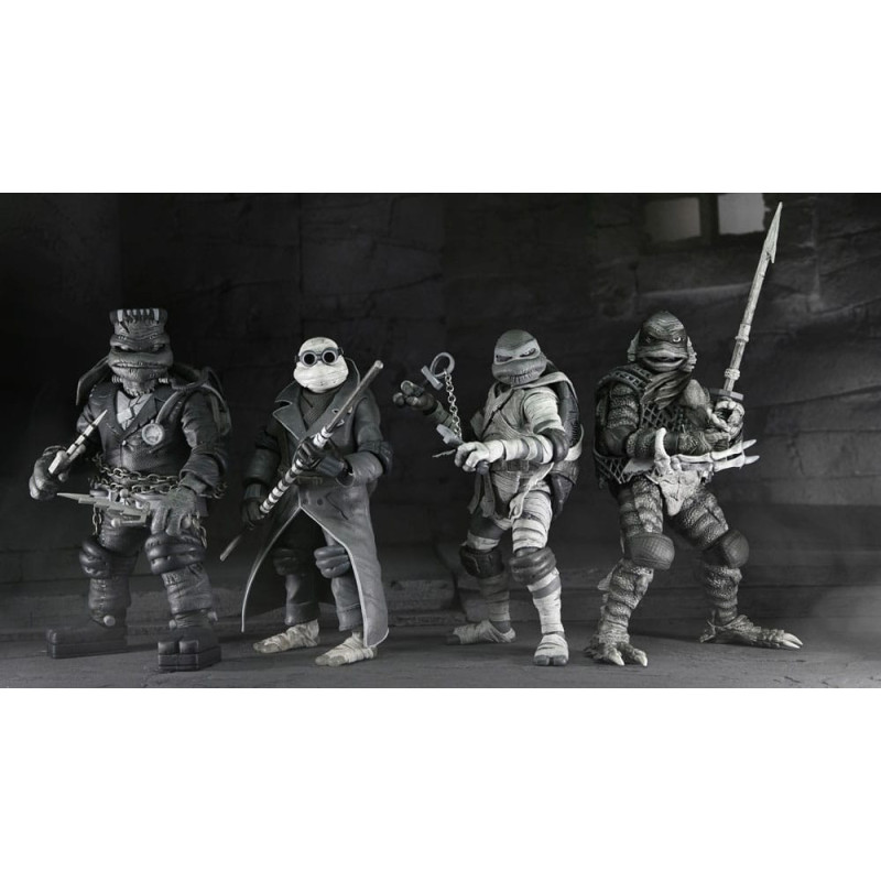 UNIVERSAL MONSTERS X TMNT PACK 4 FIGURINES BLACK AND WHITE 18 CM