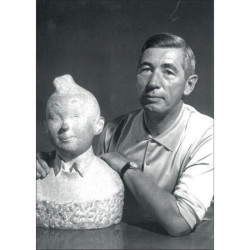 CARTE POSTALE PORTRAIT DE HERGE AVEC BUSTE DE TINTIN