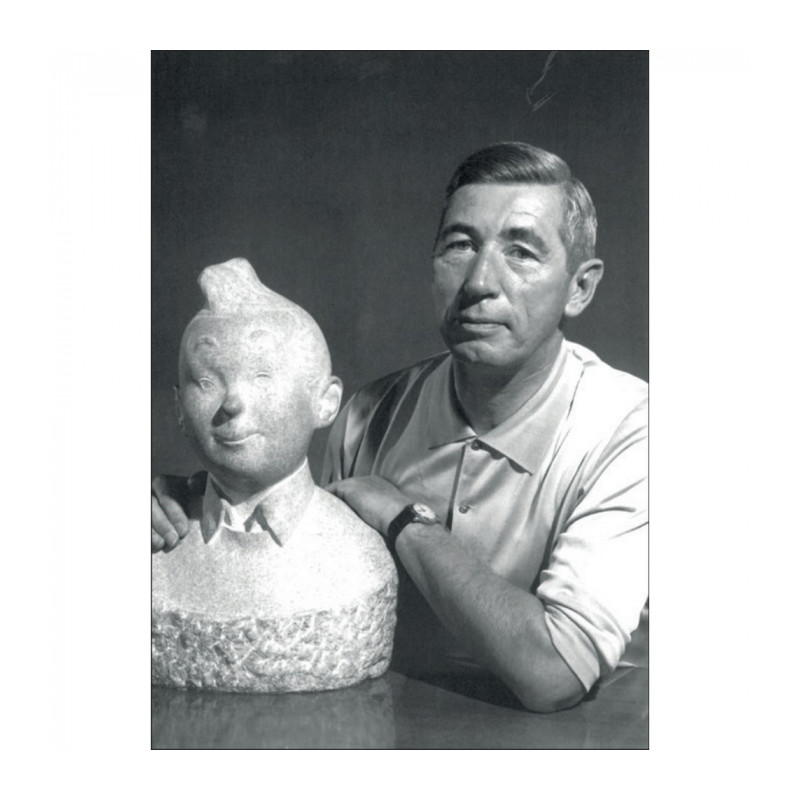 CARTE POSTALE PORTRAIT DE HERGE AVEC BUSTE DE TINTIN