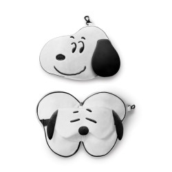 COUSSIN DE VOYAGE PELUCHE AVEC MASQUE YEUX SNOOPY