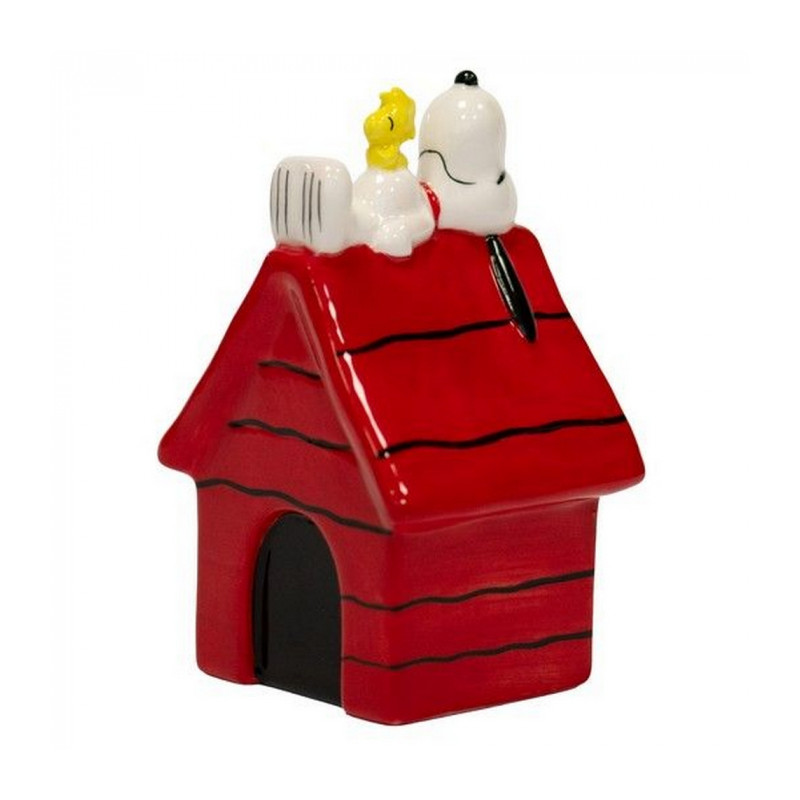FIGURINE EN CERAMIQUE SNOOPY ALLONGE SUR SA NICHE