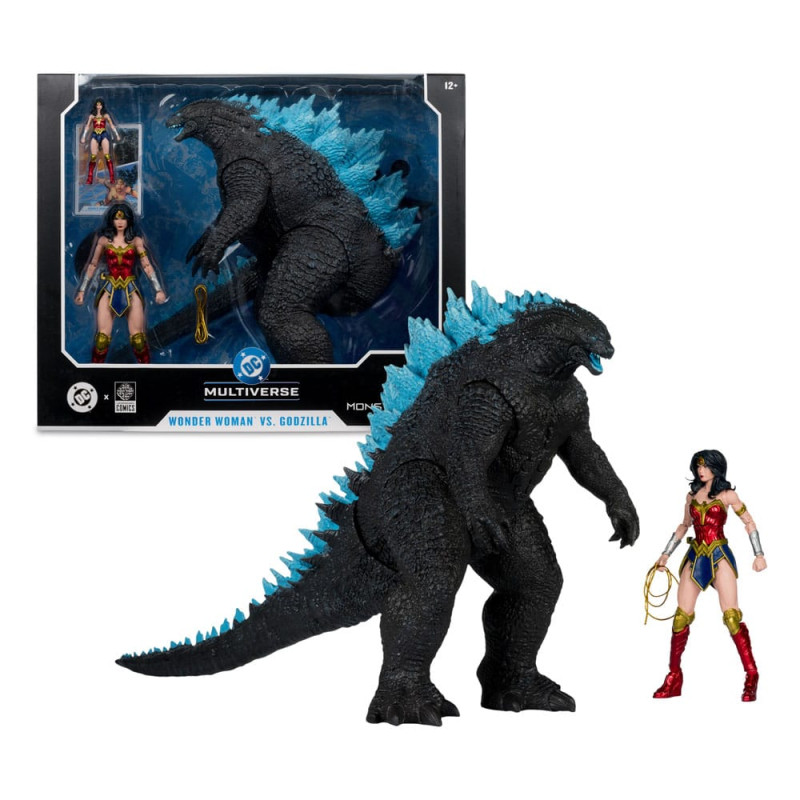 WONDER WOMAN VS ATOMIC GODZILLA 2 PACK DC JUSTICE LEAGUE MONSTERVERSE PACK 2 FIGURINES 18 ET 30 CM