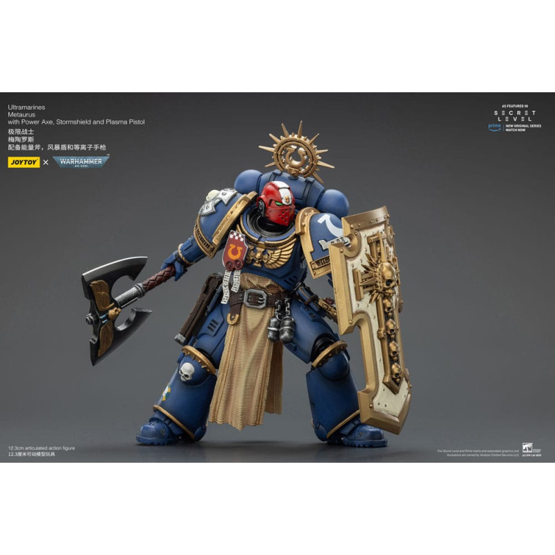 ULTRAMARINES MERAUTUS W POWER AXE STORMSHIELD AND PLASMA PISTOL WARHAMMER 40K FIGURINE 13 CM