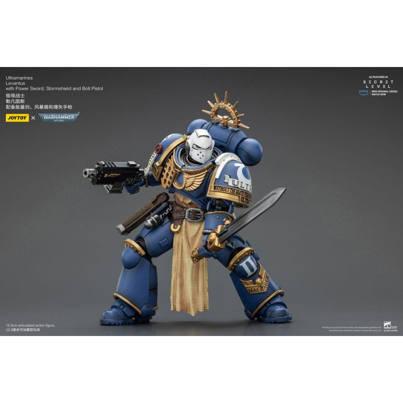 ULTRAMARINES LEVANTUS W POWER SWORD STORMSHIELD AND BOLT PISTOL WARHAMMER 40K FIGURINE 13 CM