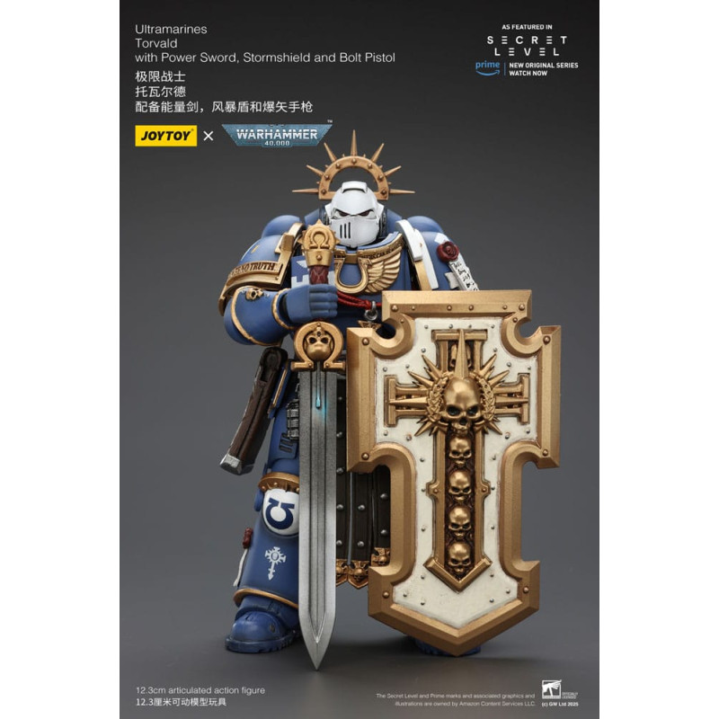 ULTRAMARINES TORVALD W POWER SWORD STORMSHIELD AND BOLT PISTOL WARHAMMER 40K FIGURINE 13 CM