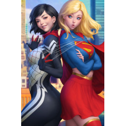 DC MARVEL SUPERMAN SPIDER-MAN 1 (ONE SHOT) CVR M STANLEY ARTGERM LAU SUPERGIRL & SILK CARD STOCK VAR