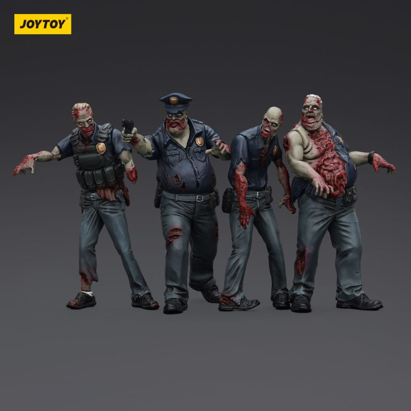 POLICE MALE ZOMBIE PACK 4 FIGURINES DARK SOURCE 8 CM