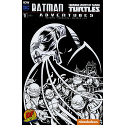 DF BATMAN/TEENAGE MUTANT NINJA TURTLES ADVENTURES 1 DF EXCLUSIVE BW VARIANT SIGNED AND REMARKED BY KEN HAESER WITH A TMNT HEAD S