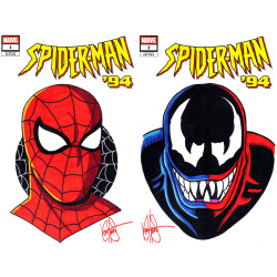 DF SPIDER-MAN ‘94 1 DUAL BLANK VARIANT SET SIGNED AND REMARKED BY KEN HAESER WITH SPIDER-MAN ’94 AND VENOM ’94 SKETCHES