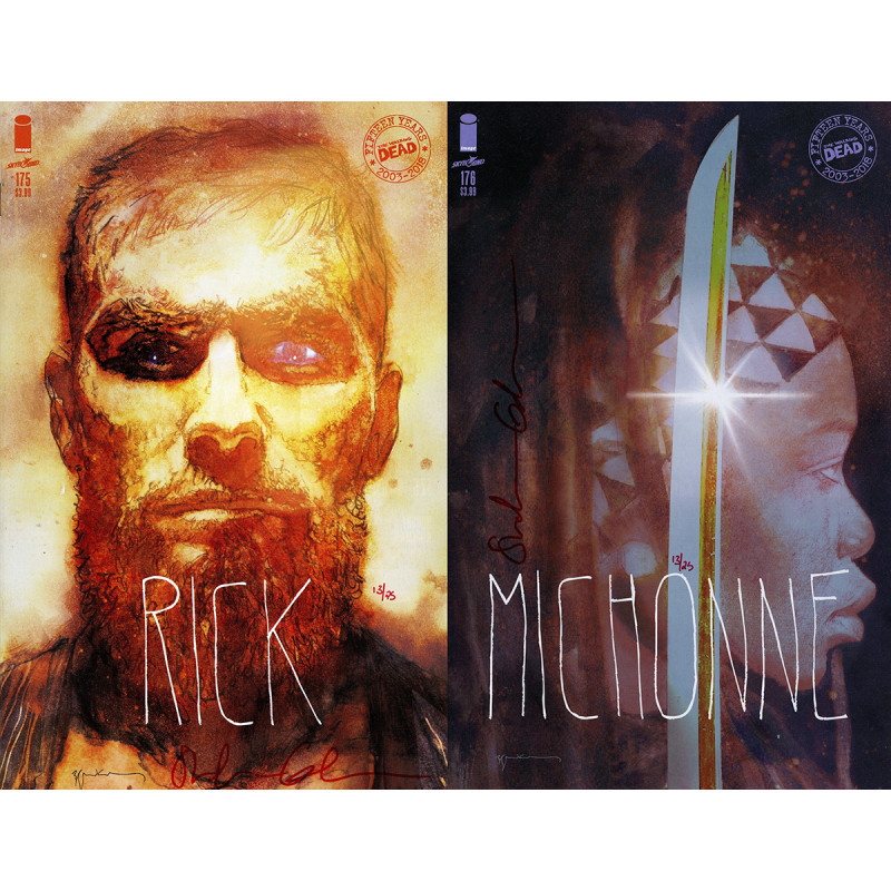 DF WALKING DEAD 175 & 176 BILL SIENKIEWICZ VARIANT SET ULTRA LIMITED BLOOD RED SIGNATURE SERIES SIGNED BY STEFANO GAUDIANO (MR)