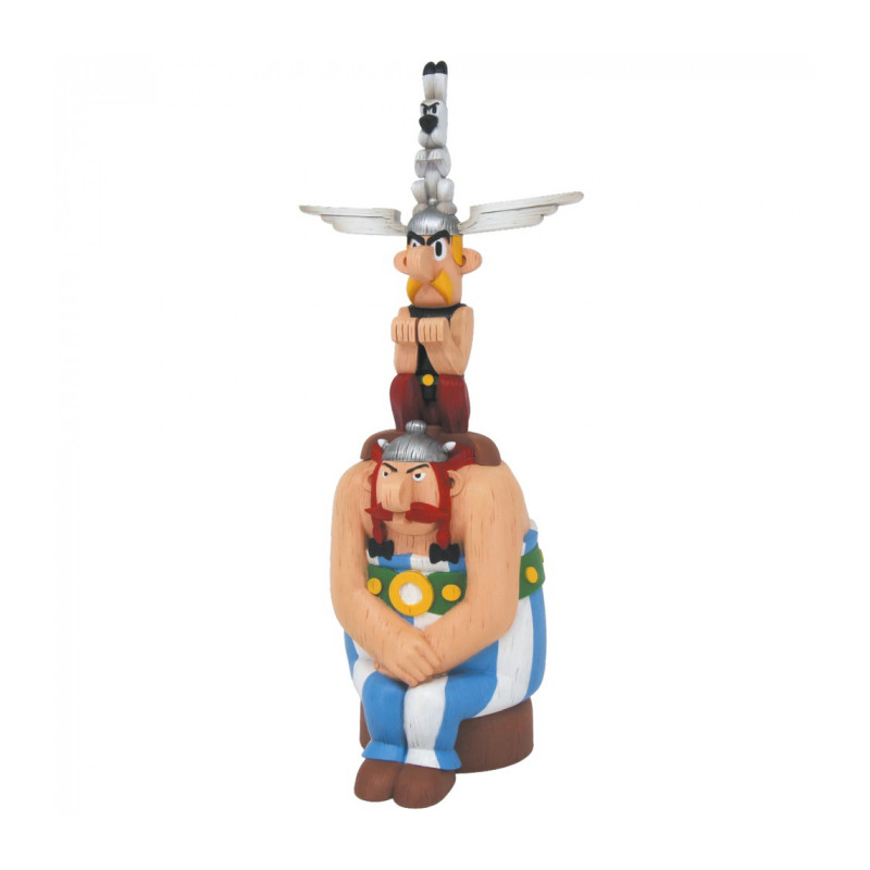 ASTÉRIX AVEC OBÉLIX ET IDÉFIX EN TOTEM FIGURINE DE 40 CM