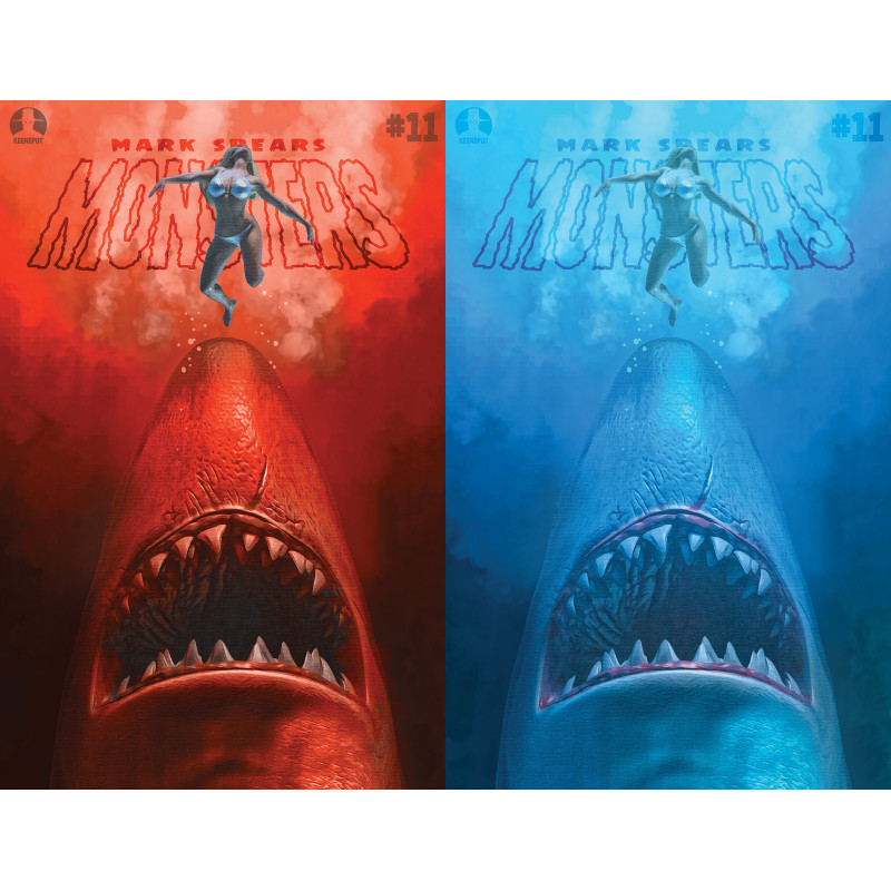MARK SPEARS MONSTERS 11 CVR B MARK SPEARS SHARK ATTACK JAWS HOMAGE HOLOFOIL FLIP COVER VAR