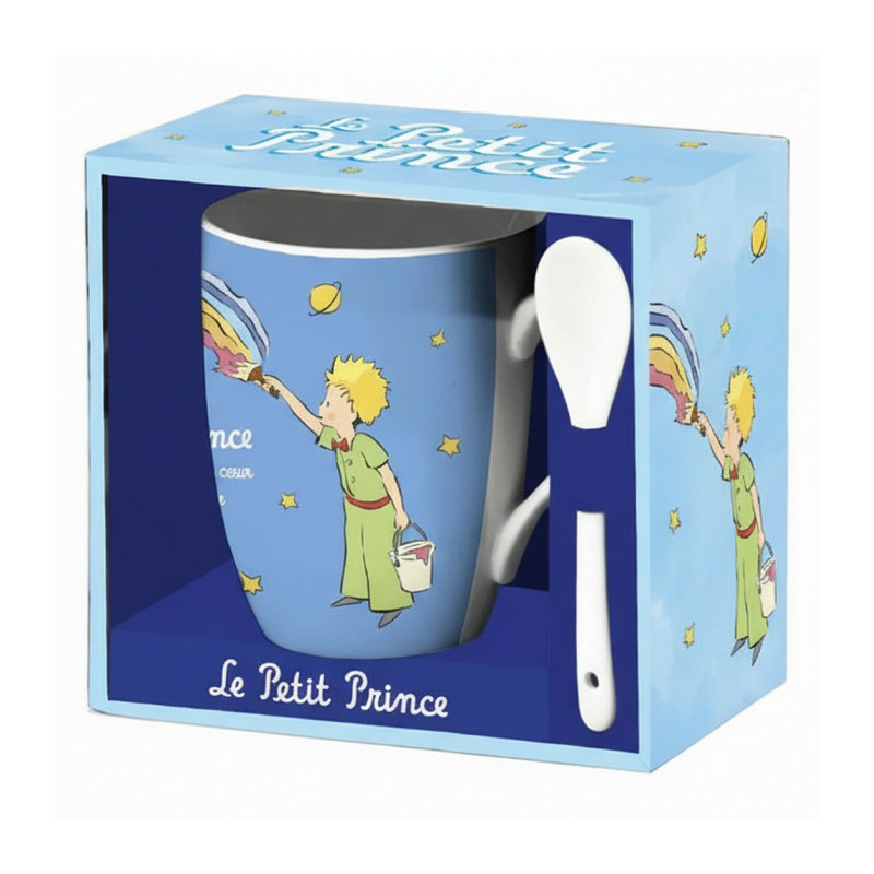 MUG PETIT PRINCE LUNE AVEC CUILLERE PEINT UN ARC EN CIEL