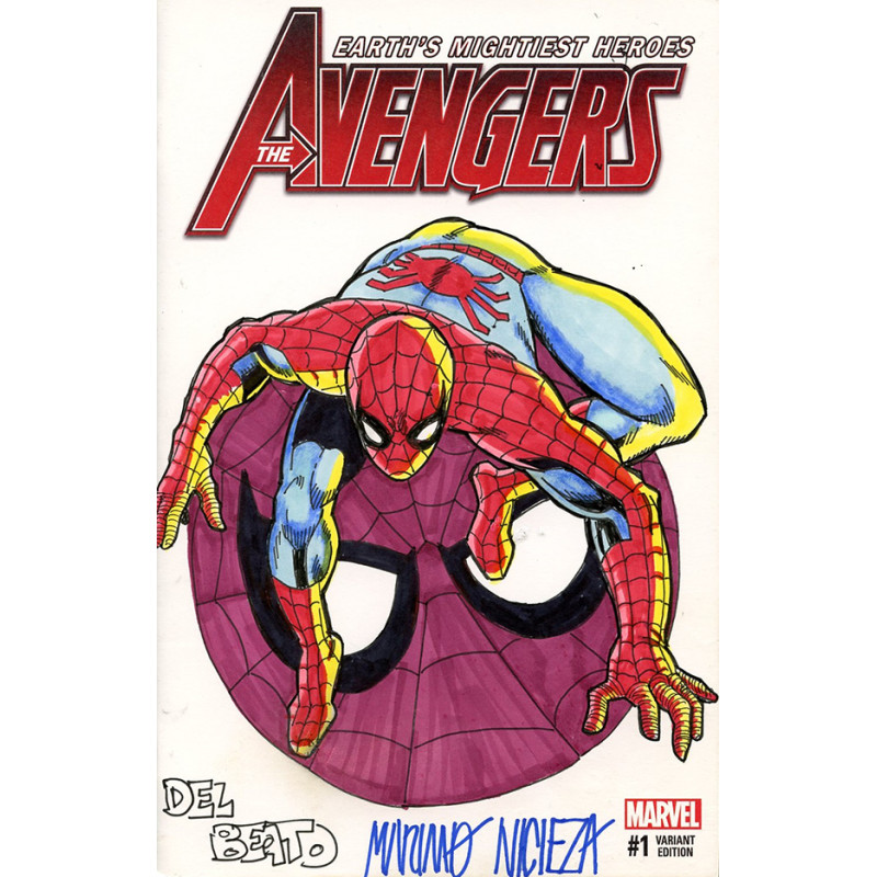 DF MARVEL COMICS COMMISSIONED COVER ART SIGNED AND REMARKED BY MARIANO NICIEZA AND JOE DELBEATO WITH A SPIDER-MAN SKETCH Allocat