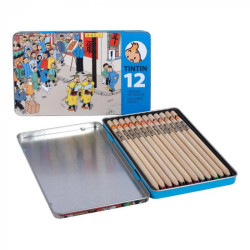 TINTIN 12 CRAYONS DE COULEURS BOITE LOTUS BLEU