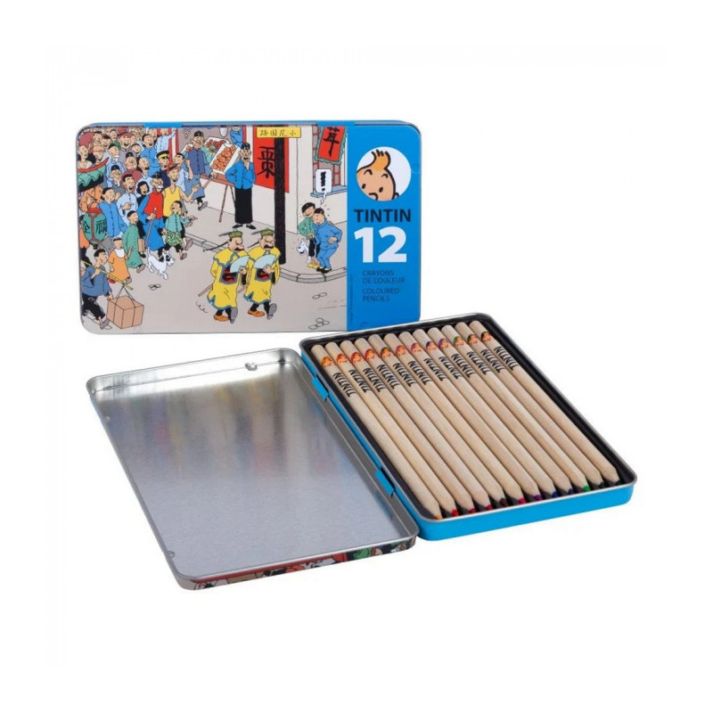 TINTIN 12 CRAYONS DE COULEURS BOITE LOTUS BLEU
