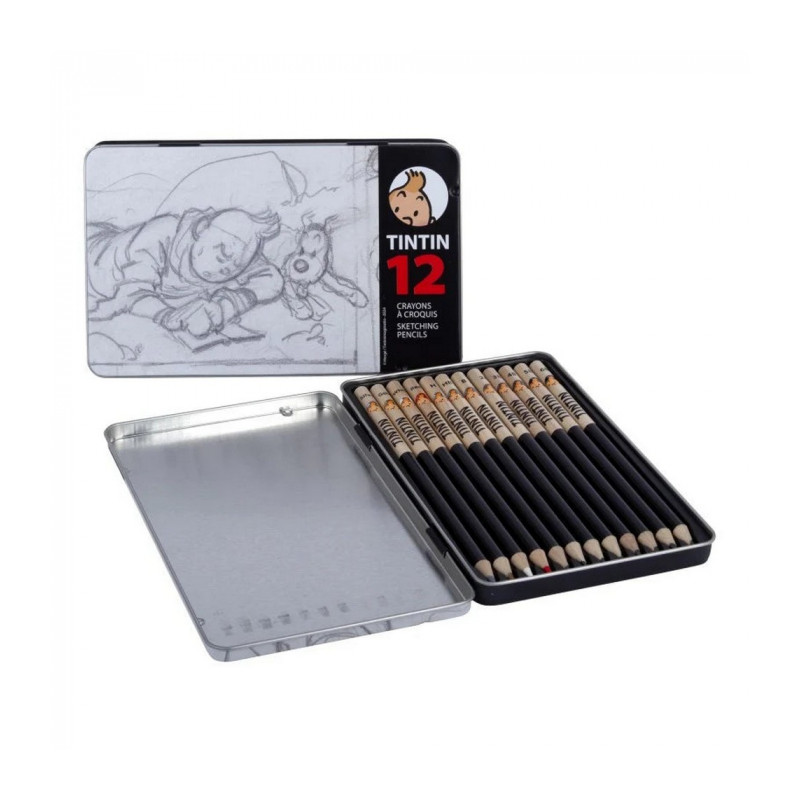 TINTIN 12 CRAYONS DE COULEURS BOITE CROQUIS HB