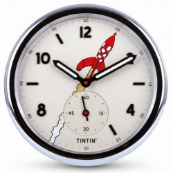 TINTIN HORLOGE ARGENTEE OBJECTIF LUNE 35 CM