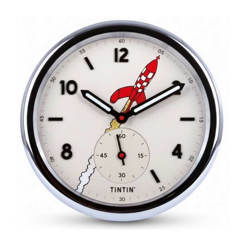 TINTIN HORLOGE ARGENTEE OBJECTIF LUNE 35 CM